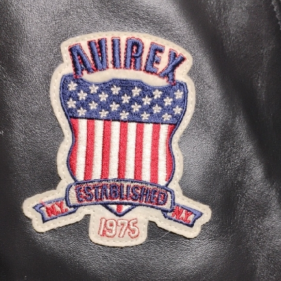 SALE! New Avirex Black Embroidered Leather Bomber Jacket Patches USA Sz.L - Picture 3 of 11